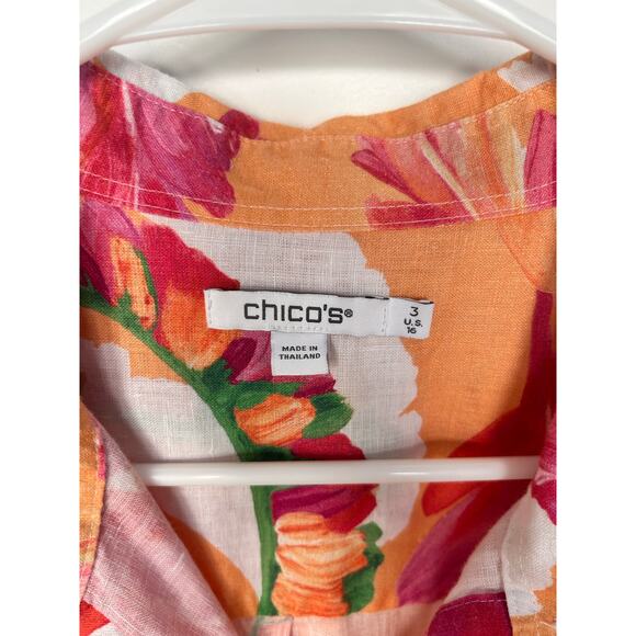 Chico's Women's Floral No-Iron Linen 3/4 Sleeve Foliage Shirt Multicolor Size 16 - Picture 8 of 11